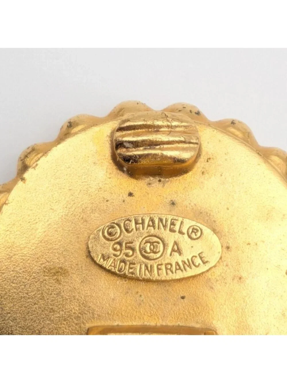 Chanel Earrings CC Logo Gold Black Vintage